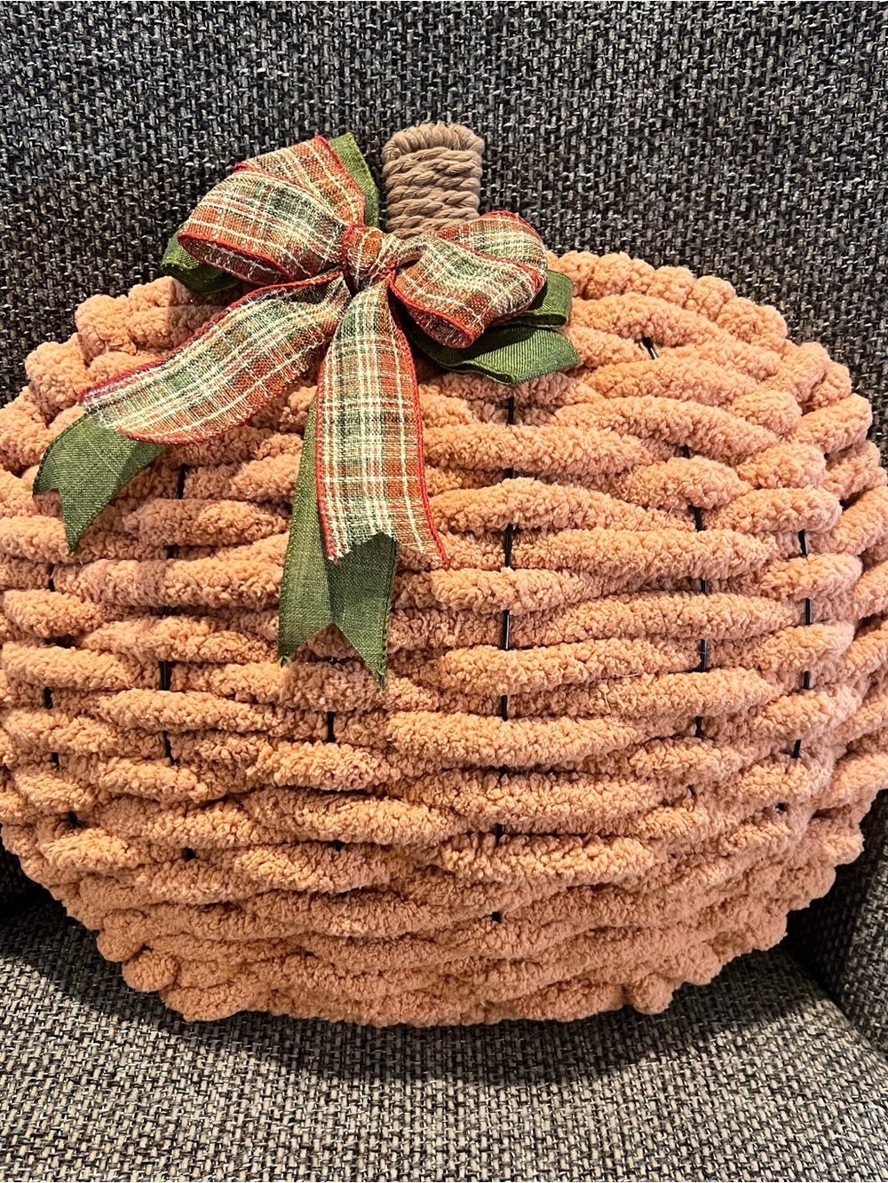 Handcrafted Yarn Pumpkin Wreath - Rust Orange